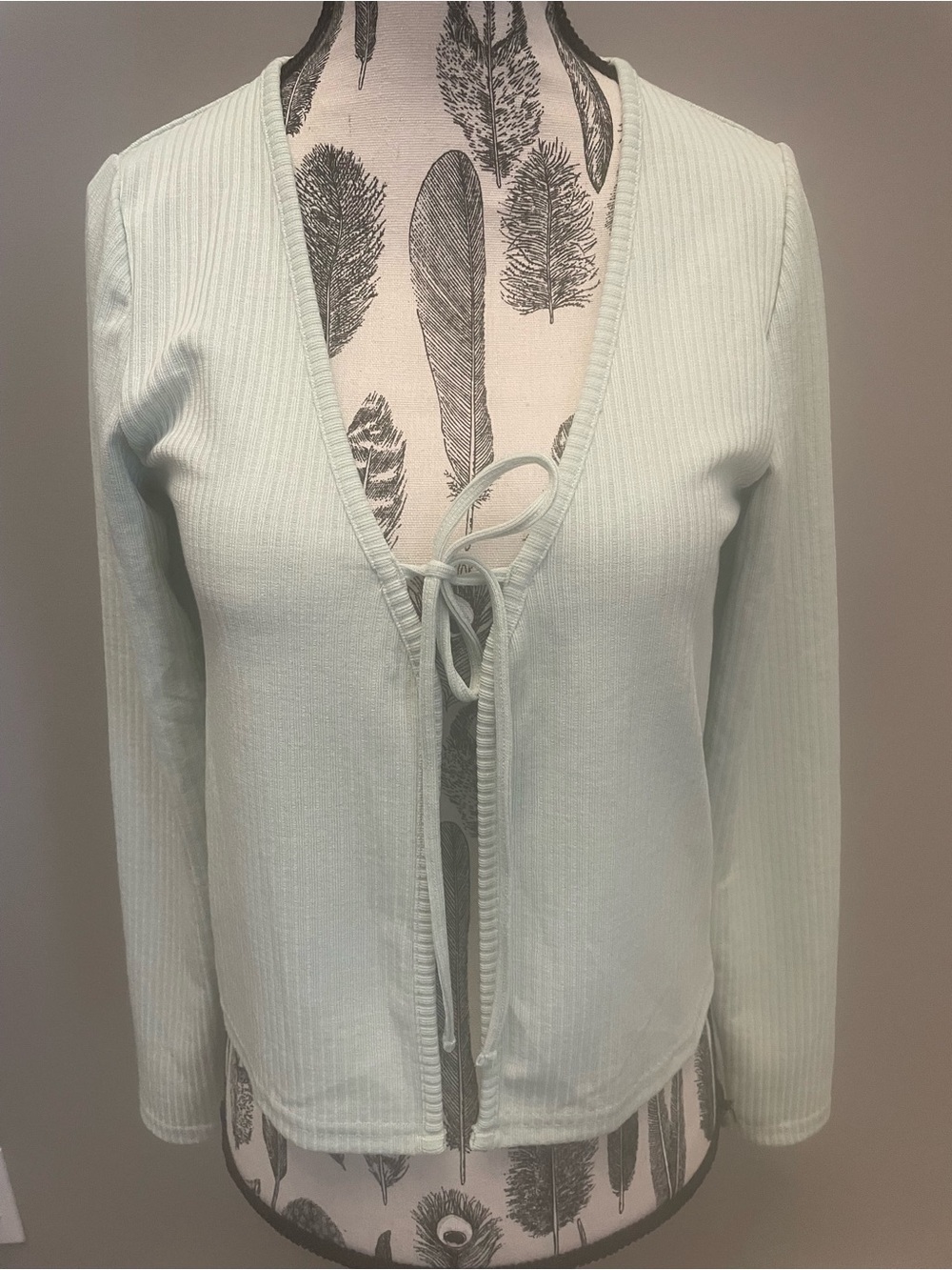 H&M - Classic Tie-Front Ribbed Sweater Cardigan - Light Mint